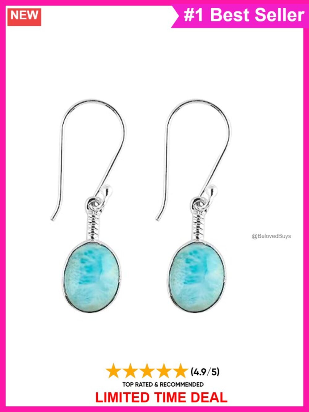 Larimar Gemstone 925 Sterling Silver Oval Dangle Earrings